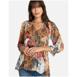 Johnny Was Claire Floral-print Tiered Chiffon Blouse Silk Blend